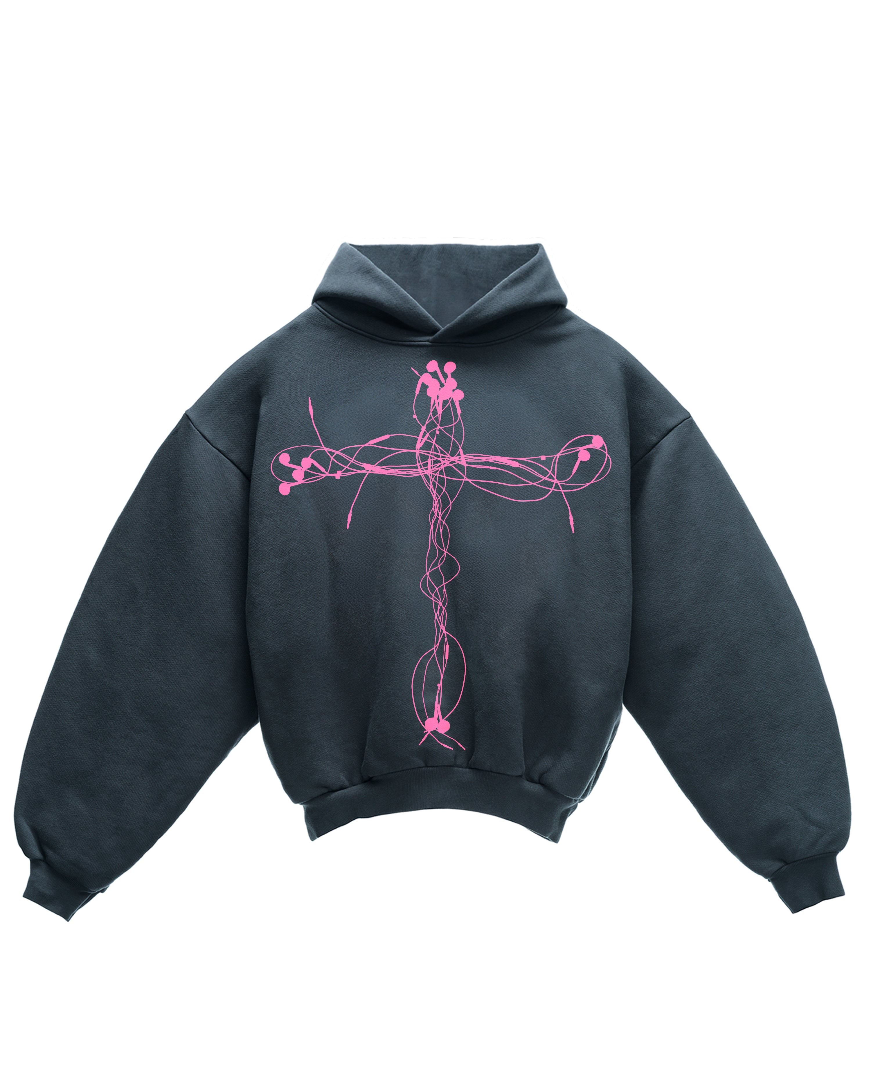 "EARPHONES" DOLPHIN BLUE HOODIE (PINK VARIANT)