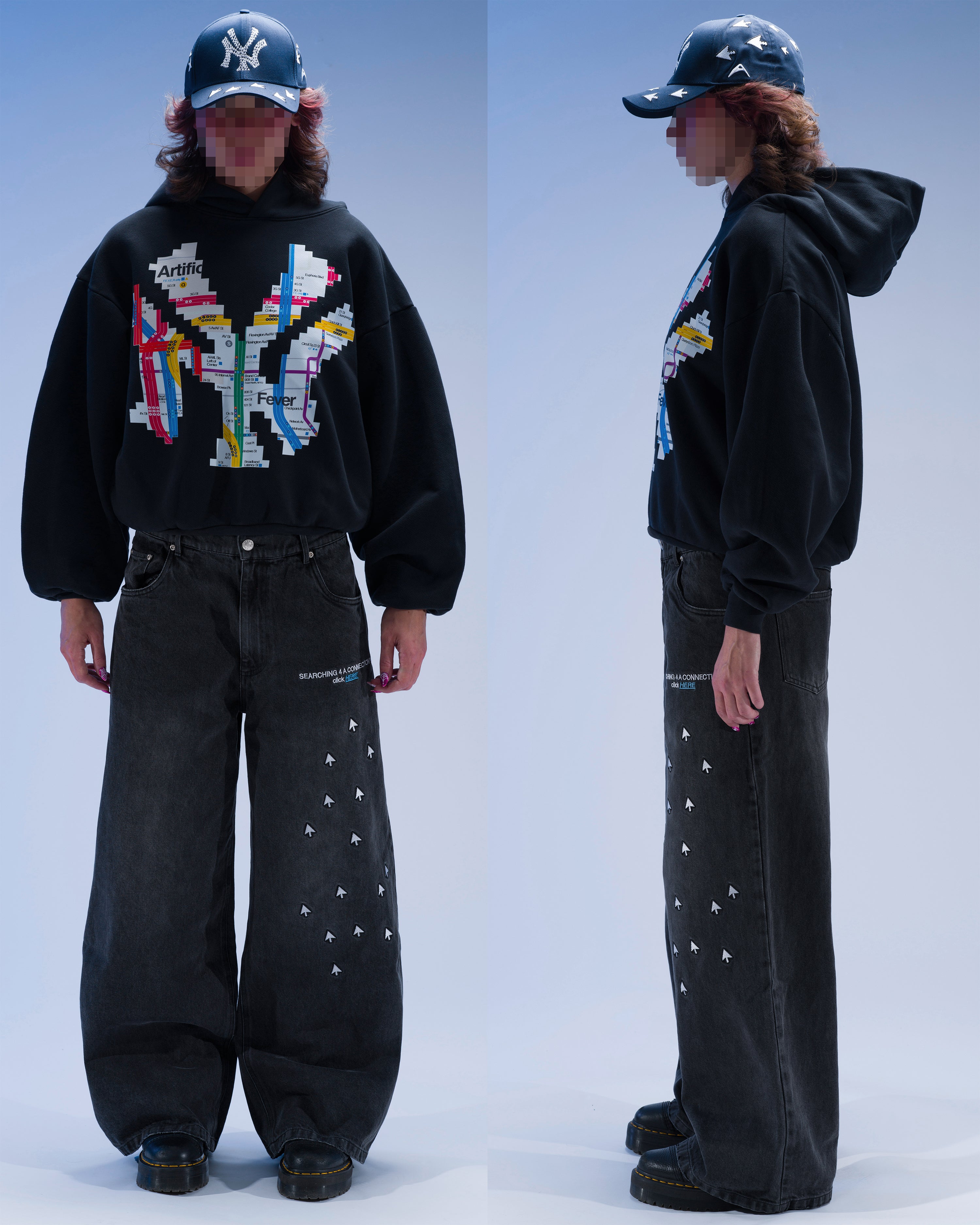 "CLICK HERE" FADED BLACK JEANS