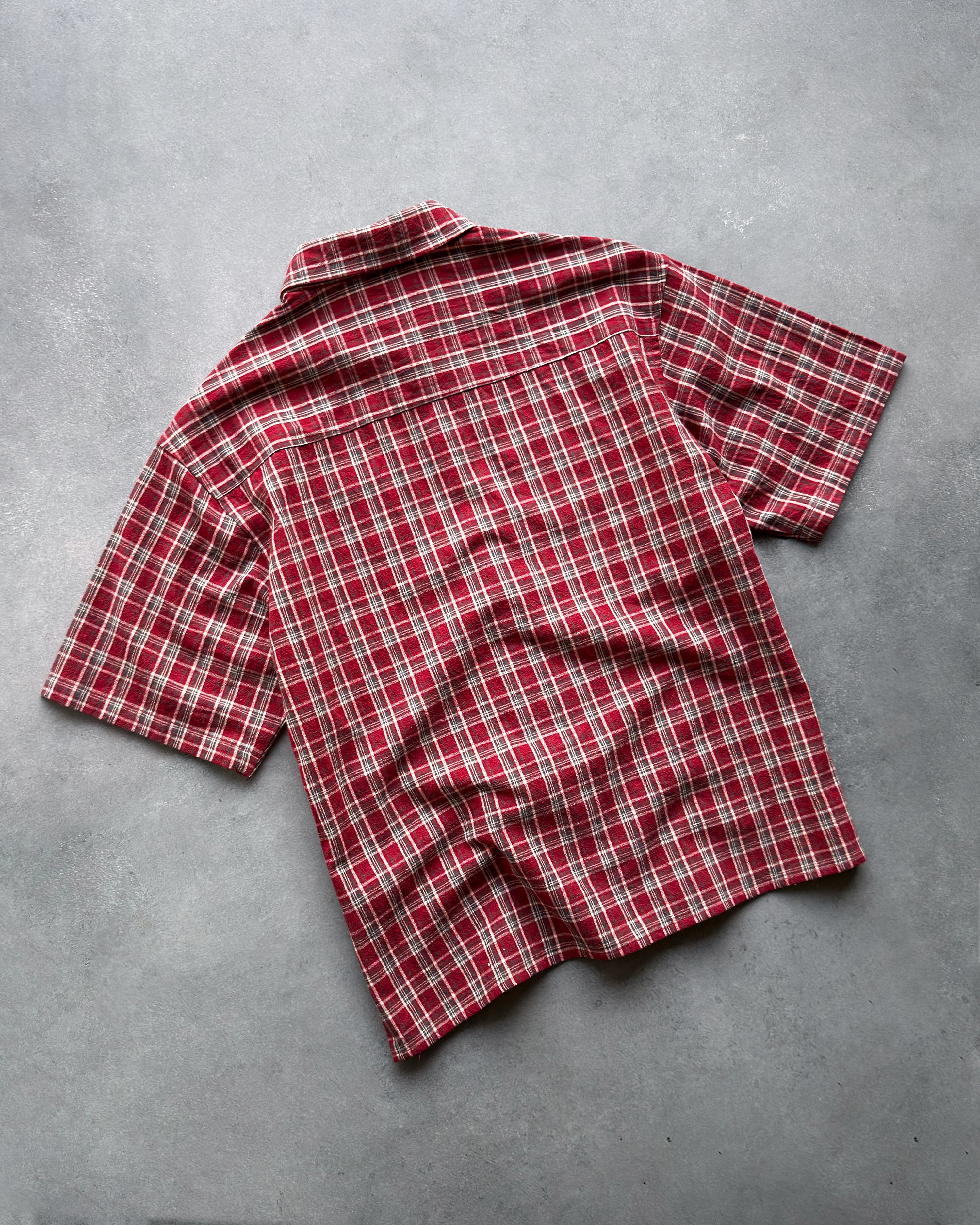 "ARTIFICIAL INTELLIGENCE" RED PLAID BUTTON-UP SHIRT