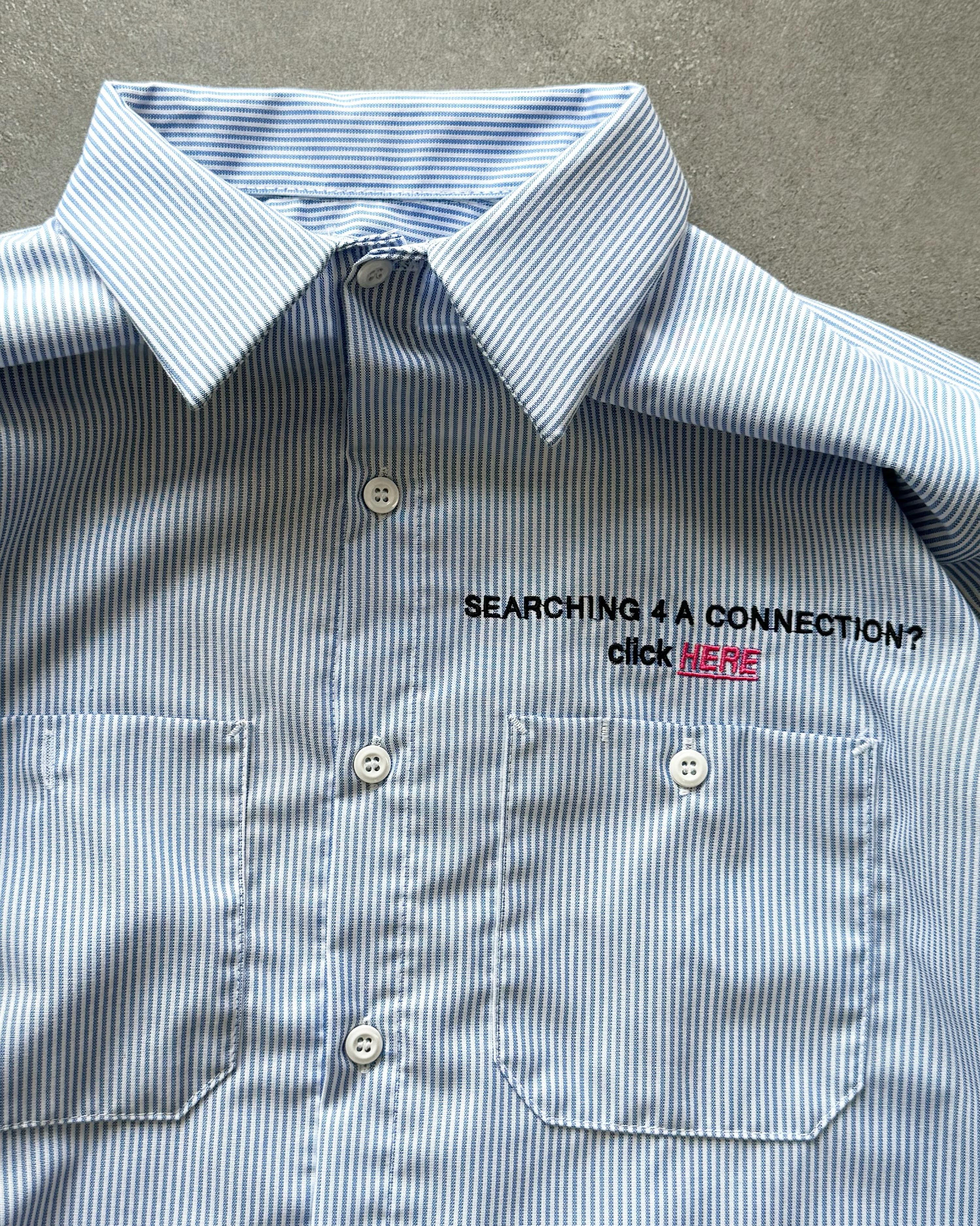 "CLICK HERE" BLUE WORK SHIRT