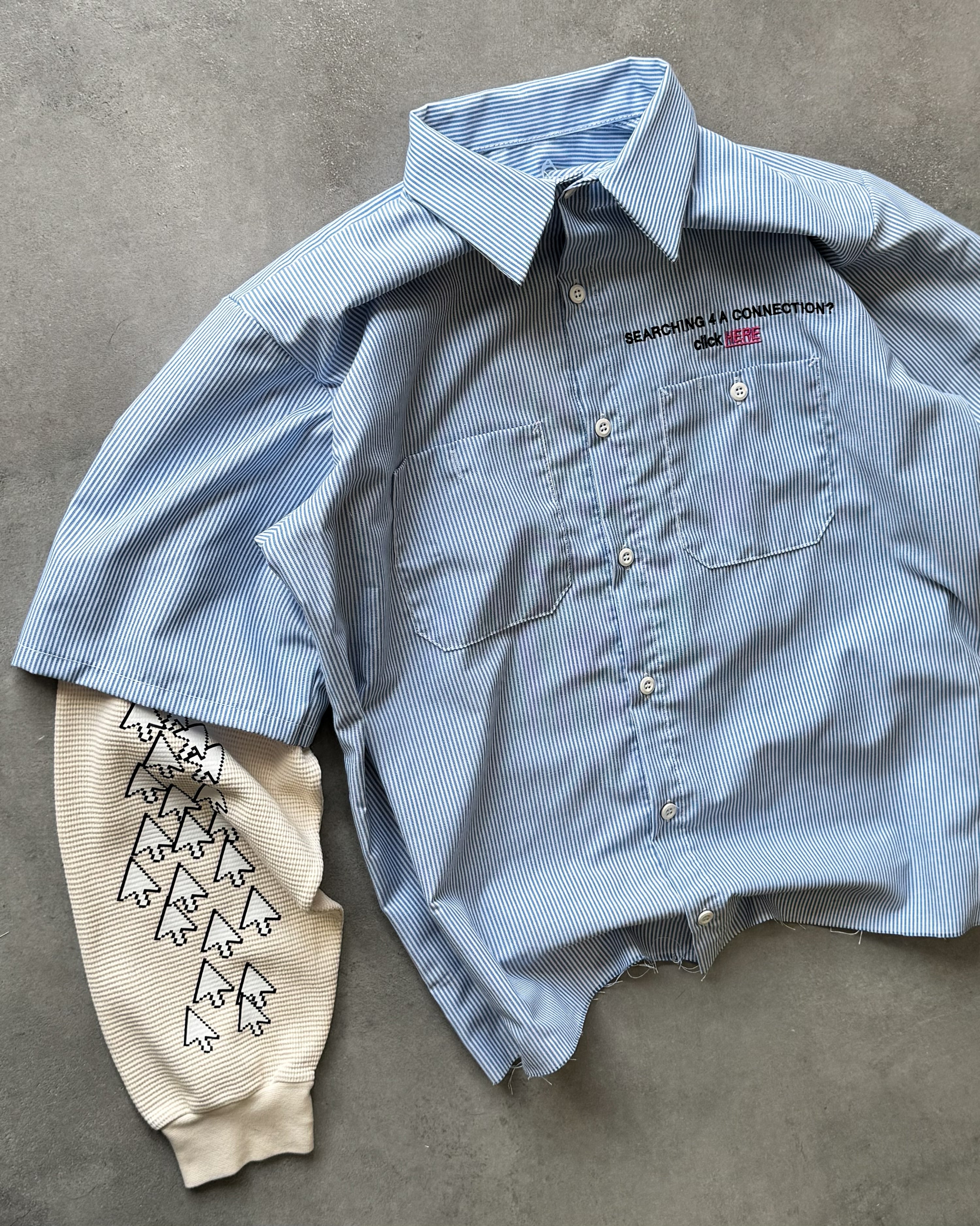 "CLICK HERE" BLUE WORK SHIRT