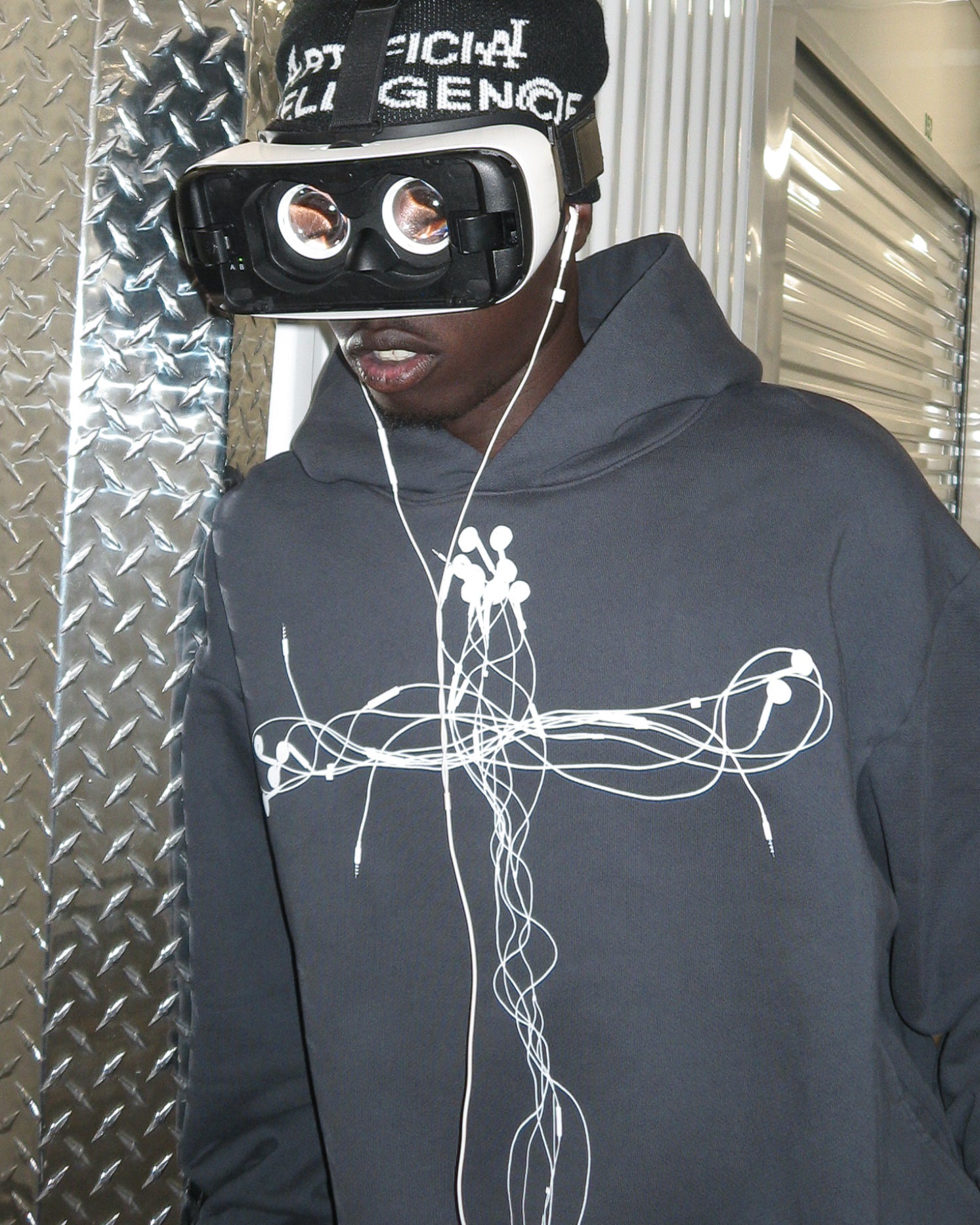 "EARPHONES" DOLPHIN BLUE HOODIE