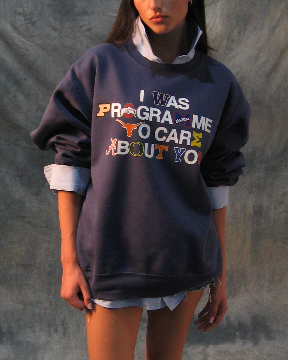 "PROGRAMMED TO CARE" COLLEGE CREWNECK SWEATSHIRT