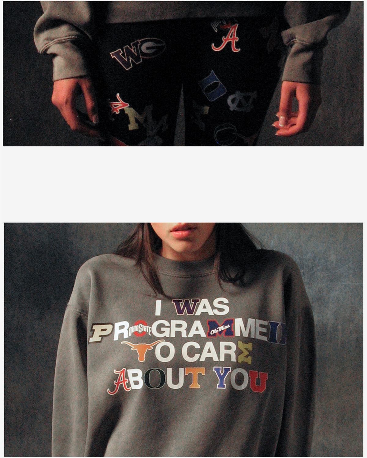 "PROGRAMMED TO CARE" COLLEGE CREWNECK SWEATSHIRT
