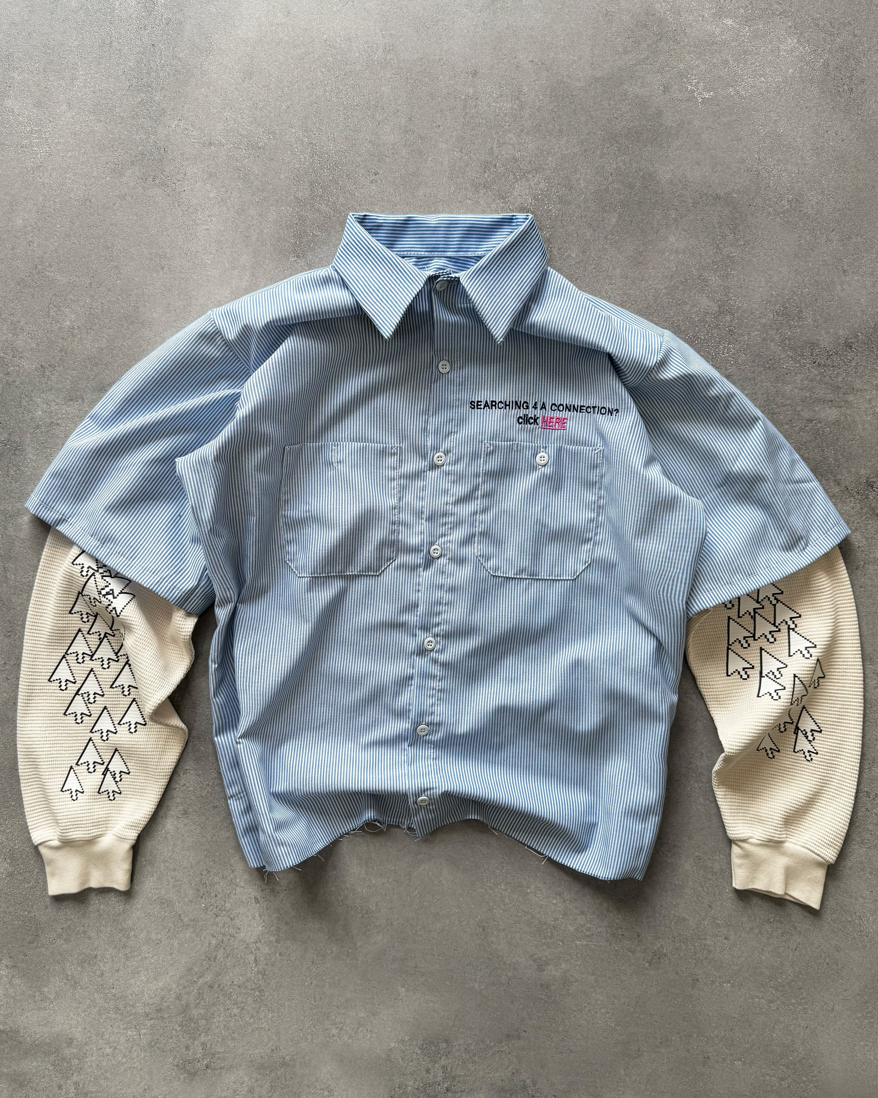 "CLICK HERE" BLUE WORK SHIRT