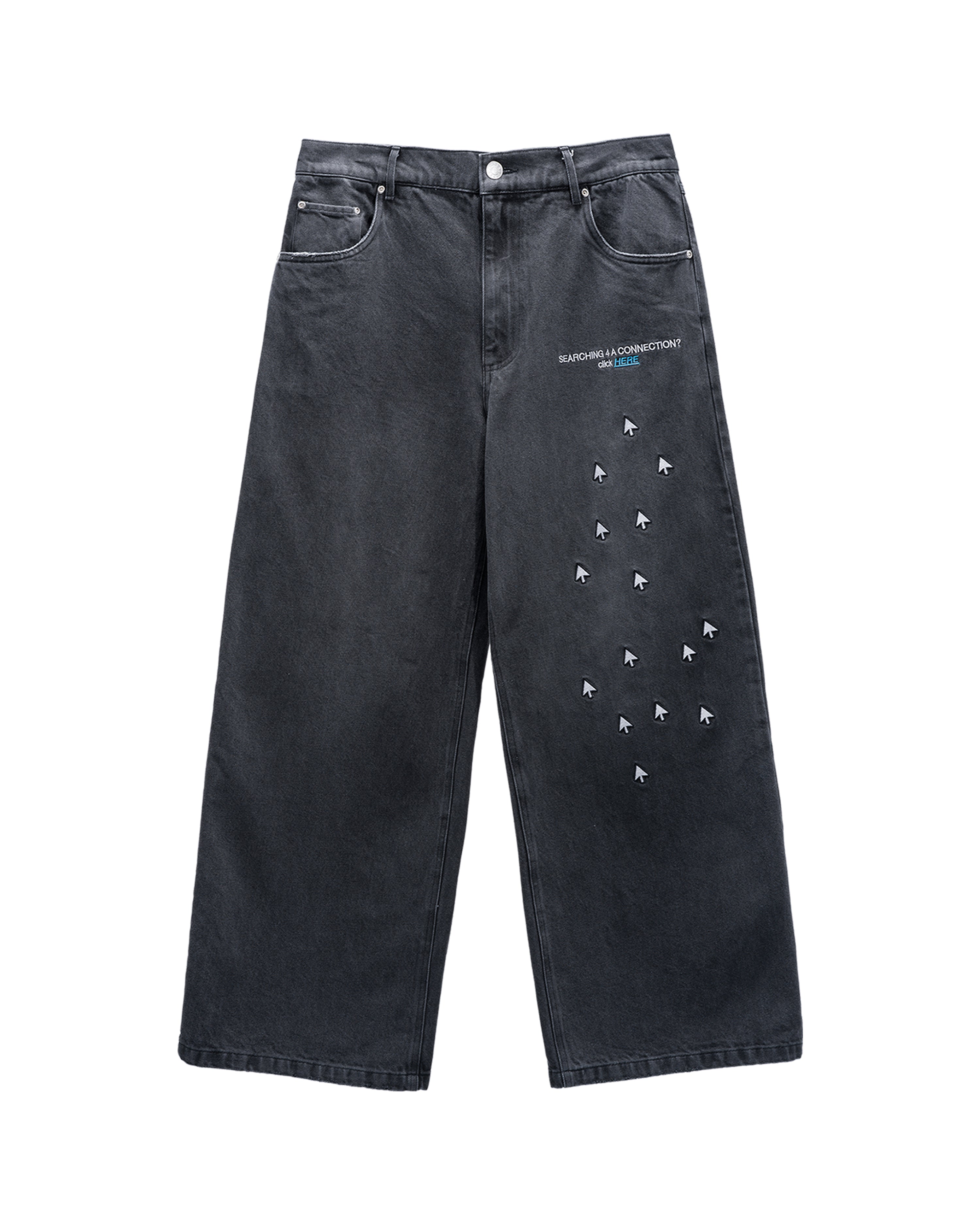 "CLICK HERE" FADED BLACK JEANS
